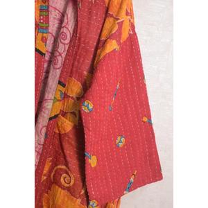 Chaqueta de algodón Kantha vintage, abrigo largo hecho a mano con patchwork indio, ropa exterior bohemia estampada para mujer - Product Image 2