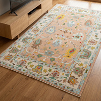 Tapis Oushak de luxe en laine nouée à la main, couleur pêche ivoire, motif floral classique, tissage plat doux, durable, pour salon et chambre à coucher