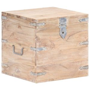 Coffre en bois d'acacia massif et en fer, 15,7x15,7x15,7 pouces, blanc, pour armoires de salon - Product Image 1