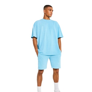 Ensemble de 2 pièces de haute qualité avec impression numérique à manches courtes et logo personnalisé pour hommes, été polyester/coton respirant et décontracté - Product Image 1
