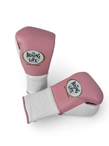 Guantes de Boxeo Blancos y Rosas de Cuero, Sin Boxeo No Hay Vida, Diseño Transpirable con Cordones para Adultos, Equipo de Entrenamiento de Kickboxing - Product Image 1