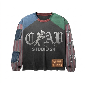 เสื้อยืดแขนยาวผ้าฝ้ายหนา 220 GSM ล้างสีแบบแอซิดวอช ลายกราฟิกวินเทจ สีเทา เสื้อยืดผ้าฝ้าย 100% สำหรับผู้ชาย ทรงหลวม พิมพ์ลาย - Product Image 6