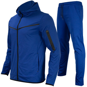 Unisex Blue Sporty Tracksuit Full <b>Zip</b> <b>Hooded</b> Jacket Pants Set Quick Dry Nylon/Cotton Eco-Friendly Fleece Elastic Waist Winter - Product Image 1