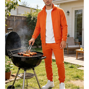 Men's <b>Orange</b> Quarter-Zip Tracksuit Set Knitted Solid Color Streetwear Casual Wear Breathable Polyester Spring Season - Product Image 4
