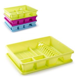 Scolapiatti quadrato in plastica impilabile con vassoio di drenaggio per lavello da cucina - Product Image 1