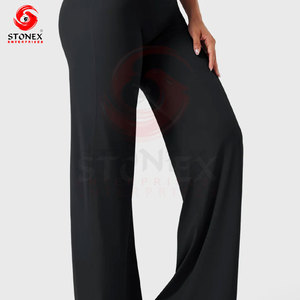 STONEX Women High Waist <b>Boot</b> Cut Yoga Leggings Solid Color Side Stripe Sporty Breathable <b>Knitted</b> Full Length Summer Skinny Fit - Product Image 3