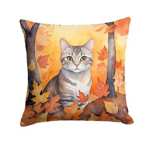 European Shorthair Cat on Fall Leaves Machine Washable 14Hx14W Indoor/Outdoor Decorative <b>Throw</b> Pillow <b>for</b> <b>Couch</b> Bed Patio - Product Image 1