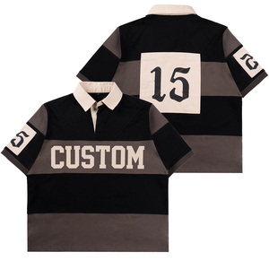 Custom OEM Oversized Color block Polo Shirt Men Streetwear Cotton Short Sleeve Contrast Panel Printed Casual Top For Wholesale - Product Image 6