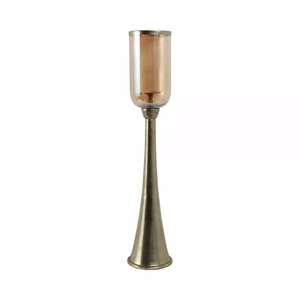 New design antique brass coated metal hurricane candle holder gold floor candle stand offer customizations decor <b>glass</b> candle - Product Image 1