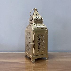 Artisan Design Decorative Iron Table <b>Lantern</b> candle holder <b>Gold</b> Finish L691 - Product Image 1