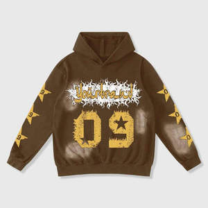 Survêtement à capuche marron pour homme, imprimé étoiles, édition limitée 09, streetwear, coupe ample, vêtements d'automne - Product Image 4