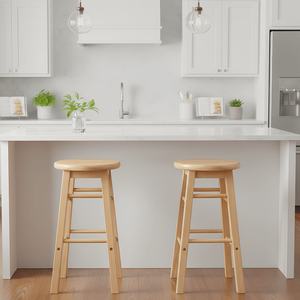 Tabouret de comptoir en bois sans dossier réglable de 24 po, lot de 2, naturel, pour salon - Product Image 2