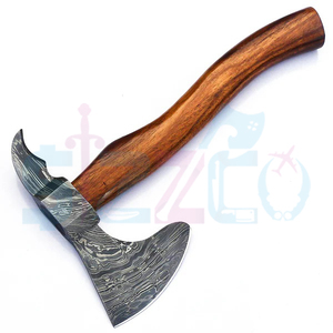 Hache à barbe personnalisée en acier Damas à lame pleine, manche en bois, hache de chasse et de camping, véritable hache de guerre avec étui en cuir, cadeau idéal - Product Image 5