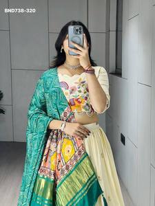 New Arrival Crush Vichitra with Semi <b>Beads</b> Embroidered with Traditional Motif Design Can-can Lehenga-Choli Set Indian Supplier - Product Image 5