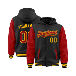 Custom Gold Black <b>Red</b> Winter Varsity Letterman Hoodie <b>Jacket</b> Men Women Oversized Streetwear Bomber OEM ODM Heavyweight Premium - Product Image 1