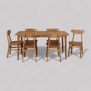 Scandinavian Style Restaurant <b>Table</b> Set with 6 Chairs and Teak Wooden Frame Material for Home and <b>Garden</b> Furniture Decoration - Product Image 4