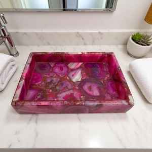 Juego de Accesorios de Baño de Resina de Ágata Rosa Ecológica Hecha a Mano, Color y Tamaño Personalizables, Decoración Moderna para Tocador de Mármol - Product Image 3