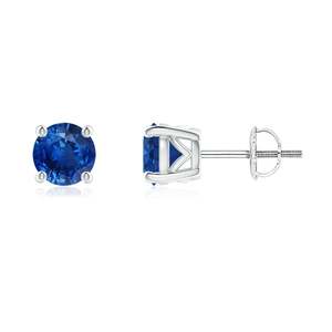 Natural Blue Sapphire Stud Earrings, 14kt <b>White</b> Gold <b>Screw</b> Back Royal Blue Gemstone Solitaire September Birthstone Earrings - Product Image 3