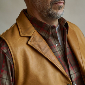 Gilet en cuir véritable marron de qualité supérieure pour homme - Gilet de style western classique avec boutons-pression, prix abordable, gilet en cuir personnalisé OEM - Product Image 2