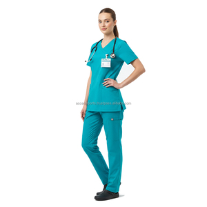 Wholesale Bulk Supplier Custom Color Combination Slim Fit Hospital Scrub Set Zip <b>Pocket</b> Chest Design Breathable Stretch <b>Staff</b> - Product Image 5
