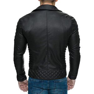 Blouson en cuir PU pour homme, coupe ajustée, avec fermeture éclair oblique, style moto, printemps-automne - Product Image 2