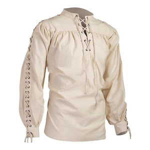 Wholesale <b>White</b> Color Solid Scottish Traditional <b>Men's</b> Highland Jacobite Ghillie Shirts Breathable Low Price - Product Image 4