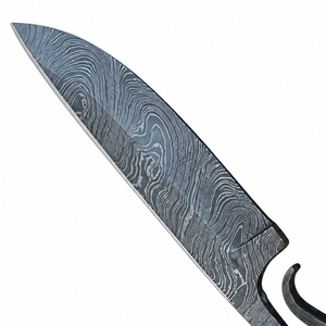 Cuchillo de Caza con Mango de Lazo Trenzado Negro y Patrón Damasco, Hoja Curva Gris Plateada, Estilo Forjado, Herramienta Utilitaria para Camping y Actividades al Aire Libre - Product Image 2
