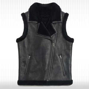 Gilet en cuir de mouton shearling noir pour homme - Product Image 1