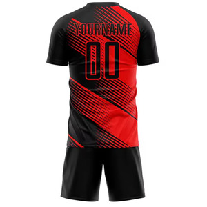 Op maat gemaakt zwart-rood voetbal trainingsuniform met duurzaam, lichtgewicht materiaal en volledige teampersonalisatie - Product Image 3