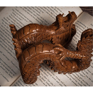 Estatua de Dragón Decorativa de Lujo, Tallada a Mano en Madera Sólida, Figura de Dragón de Madera Premium, Regalo - Product Image 3