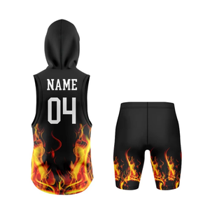 Uniforme de Fútbol 7v7 con Diseño de Llamas, Top sin Mangas con Capucha, Pantalones Cortos Sublimados, Kit Personalizado para Equipo, Rendimiento - Product Image 2