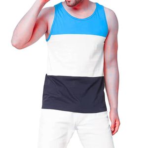 Camiseta sin mangas para hombre, con bloques de color azul, blanco y negro, para gimnasio, entrenamiento, fitness, chaleco informal de verano, camiseta deportiva interior - Product Image 1