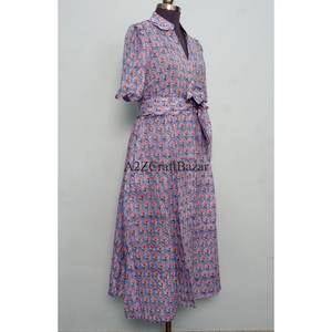 Robe de soirée moderne style décontracté pour mariage, imprimé floral artisanal en coton, coupe kangourou décontractée et élégante pour femme, idéale pour l'été - Product Image 5