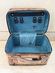 Handcrafted Hand Tooled Leather Stylish Makeup Cosmetic <b>Storage</b> Box Handmade Toiletry Travel Bags for Women Organizer Box - Product Image 5