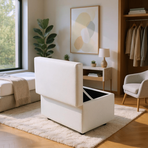 Pouf Contenitore in Lino Beige Testurizzato 63x43x43cm con Piedini in Gomma, Sgabello a Cubo per Ingresso, Camera da Letto o Soggiorno - Product Image 5