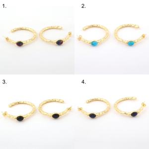 Designer Ethnic 18k Gold Plated Bezel Setting Oval Multiple Stone Hoop <b>Earrings</b> Hammered Texture Push <b>Back</b> Closure High Quality - Product Image 1