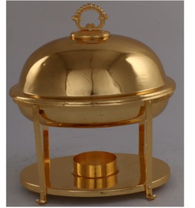 Recipiente para calentar comida, redondo, chapado en oro, de acero inoxidable, con tapa, cacerola de 24 cm de diámetro. - Product Image 3