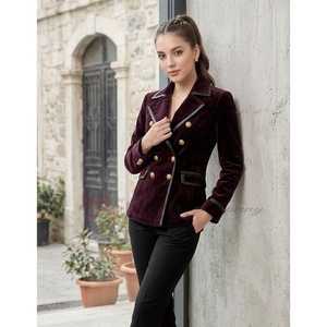 เสื้อโค้ทกำมะหยี่สีพลัมสุดหรูสำหรับผู้หญิง ทรงเข้ารูป สไตล์ทางการ - Product Image 2