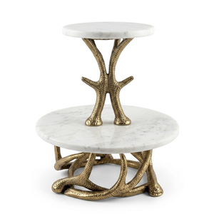 Soporte de Pastel de Dos Niveles con Base de Mármol y Anillo Metálico Dorado, Elegante Bandeja para Exhibición de Cupcakes y Postres, Ideal para Bodas - Product Image 6