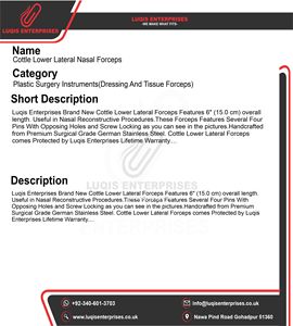 Pinzas Nasales Laterales Inferiores Cottle, Instrumento Quirúrgico ORL, Pinzas de Rinoplastia, Herramienta Médica de Acero Inoxidable - Product Image 5