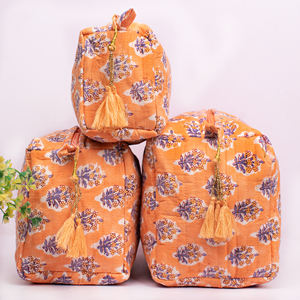 กระเป๋าเครื่องสำอางแบบพกพาขนาดใหญ่สไตล์วินเทจขายดี  ผ้าฝ้ายลายบล็อกพิมพ์  ซักได้  งานแฮนด์เมด - Product Image 2