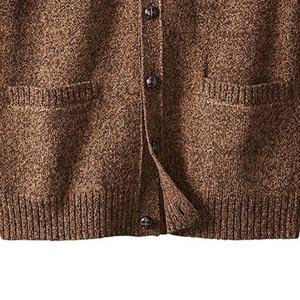 Men's <b>Brown</b> Knitted V-Neck Cardigan Full Sleeve Button Closure Autumn Style Sweater Solid Color <b>Wool</b> Acrylic Material - Product Image 4
