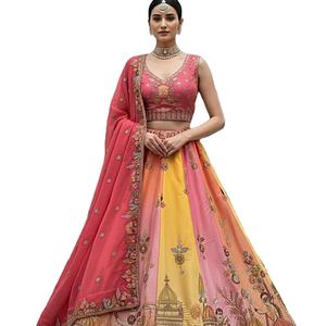 Hermoso clásico Cangiri Choli Tasar poliéster/algodón Gamthi estampado en relieve diseño Gotta Patti imperio silueta hasta el suelo - Product Image 1