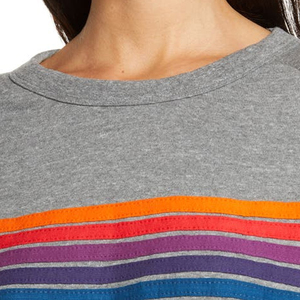 Conjunto Deportivo de Algodón Gris para Mujer, Cuello Redondo, Manga Larga, Diseño de Rayas Arcoíris, Corte Holgado, Ropa Casual de Otoño, Largo Completo - Product Image 6