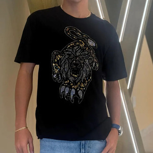 <b>Top</b> Quality New Fashionable Best Selling Custom Made 100% Cotton Breathable <b>Rhinestones</b> Glitter Print T Shirt for Sale Oem - Product Image 1