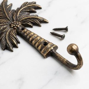 Patère murale en laiton antique motif palmier et feuille tropicale, porte-manteau vintage en métal pour décoration de maison de style côtier, salle de bain, chambre, cuisine - Product Image 3