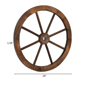 Set di decorazioni da parete con ruota di carrozza in legno stile Old Western da 24 pollici, colore marrone - Product Image 1
