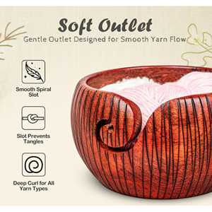 Natural Wood Yarn Bowl with Yarn Guide Slot for Crochet Rustic Handmade Wooden Yarn Bowl for Yarn Storage and Dispensing - Product Image 2