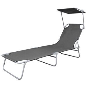 Steel Gray <b>Folding</b> <b>Sun</b> <b>Lounger</b> with Canopy for Outdoor Relaxation - Product Image 2