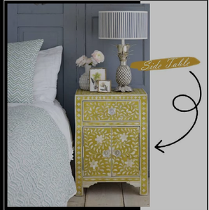 Craft Emporium Hand-Finished Adjustable Console Yellow Resin Floral Pattern with Bone Inlay | Assembled Artisan Ottoman - Product Image 3